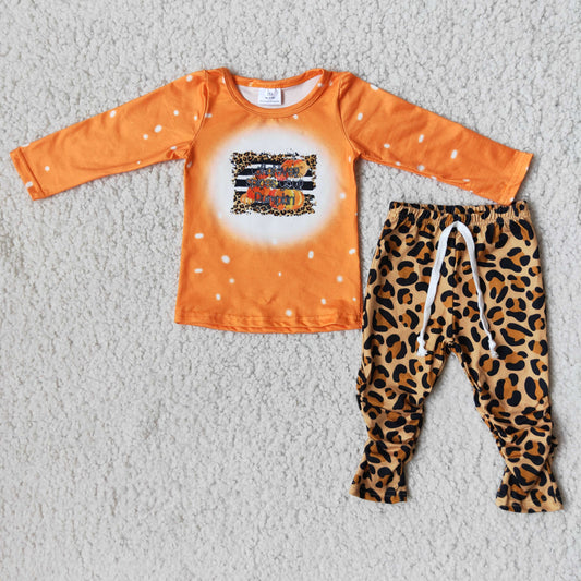 Orange Top Shirt Leopard Leggings Pants Set