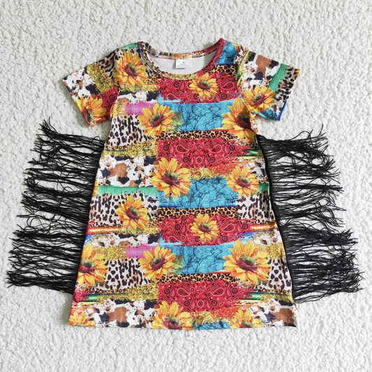 western print sunflower fringe shirt dress clothing girl