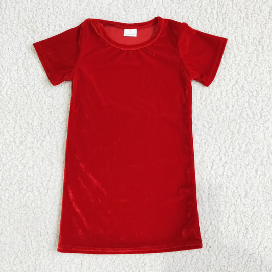 Red Short Sleeve Velvet Dress