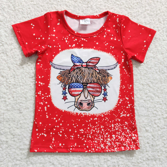 4th of july highland cow glasses red t-shirt