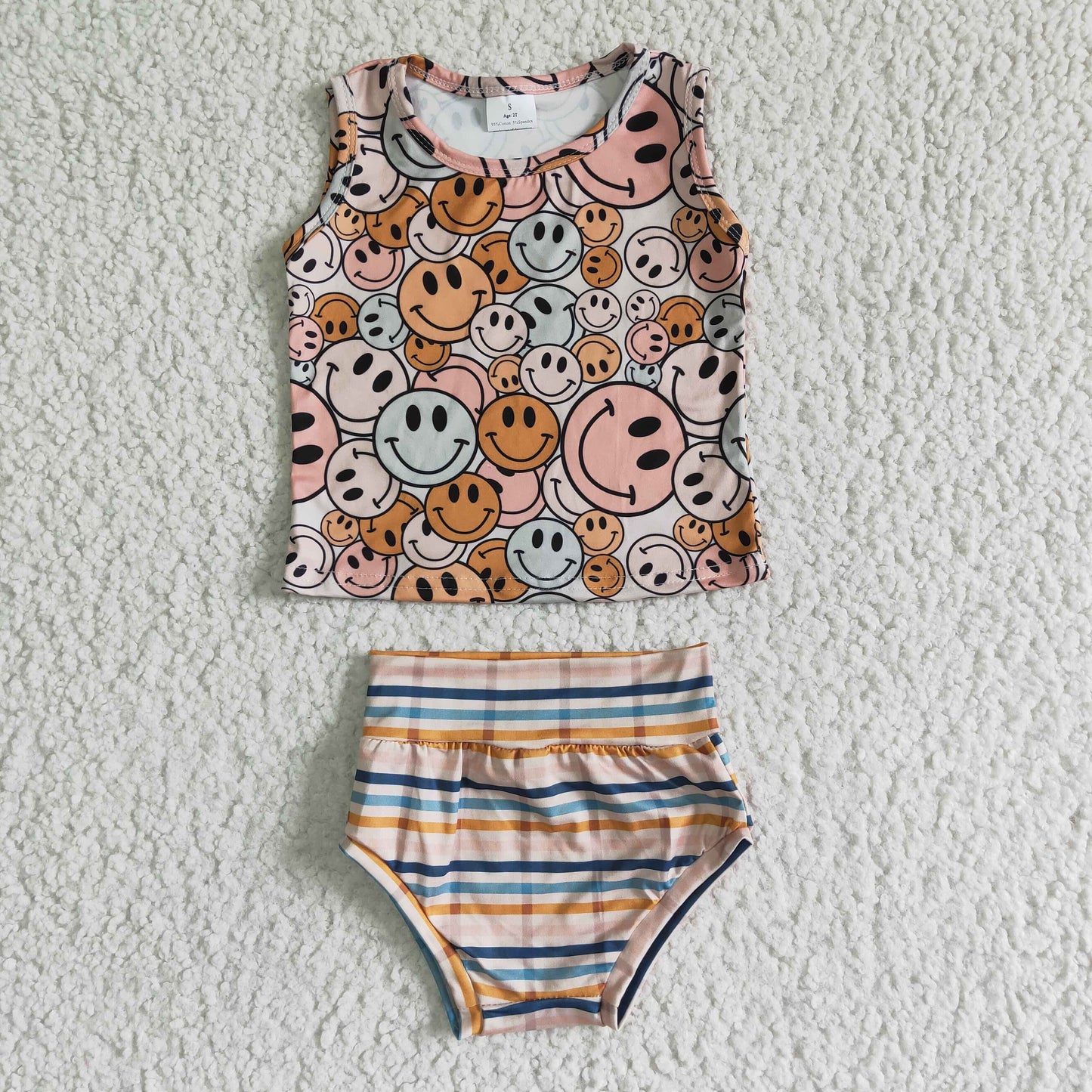 kids clothing bummie set hippie smiley