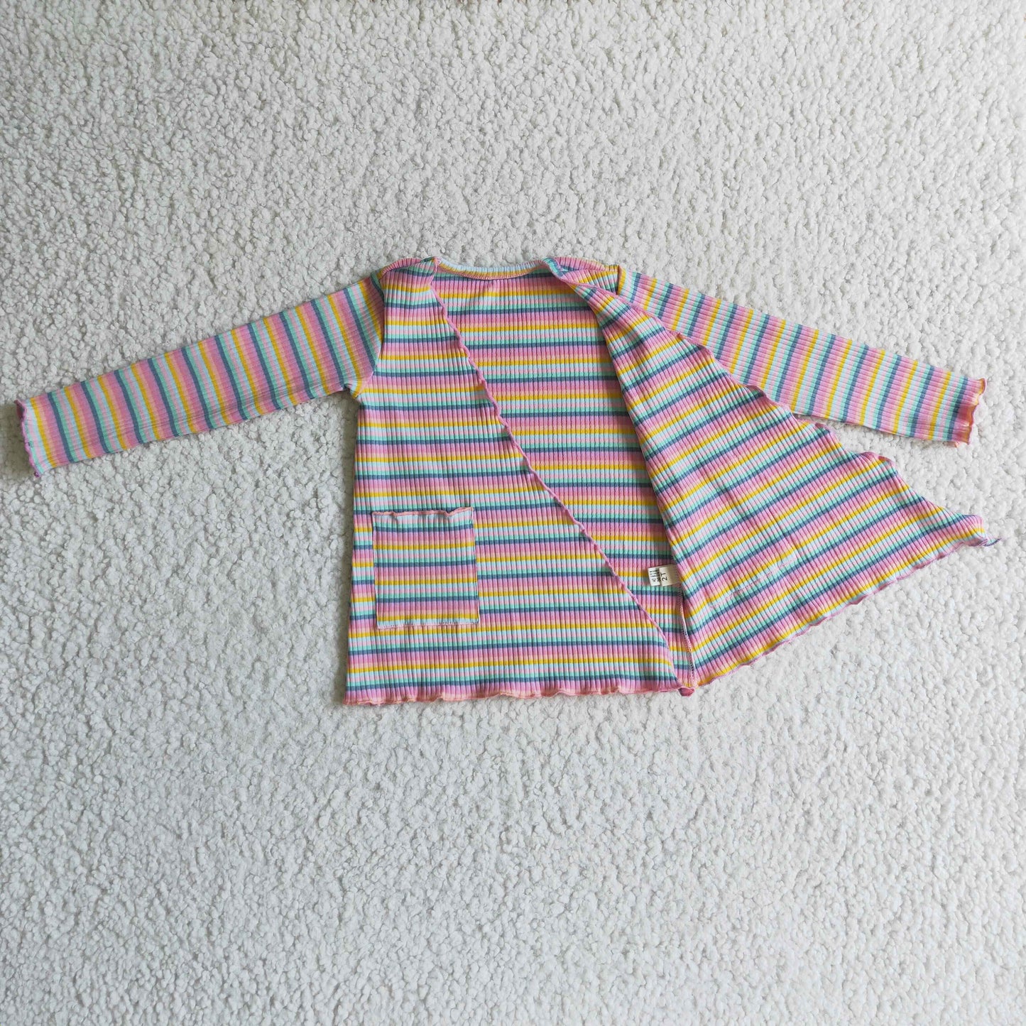 rainbow stripe cardigan with pocket girls top clothing