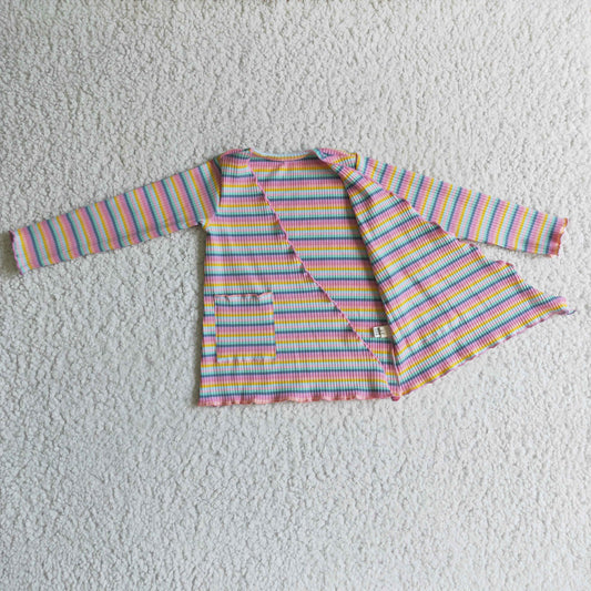 rainbow stripe cardigan with pocket girls top clothing