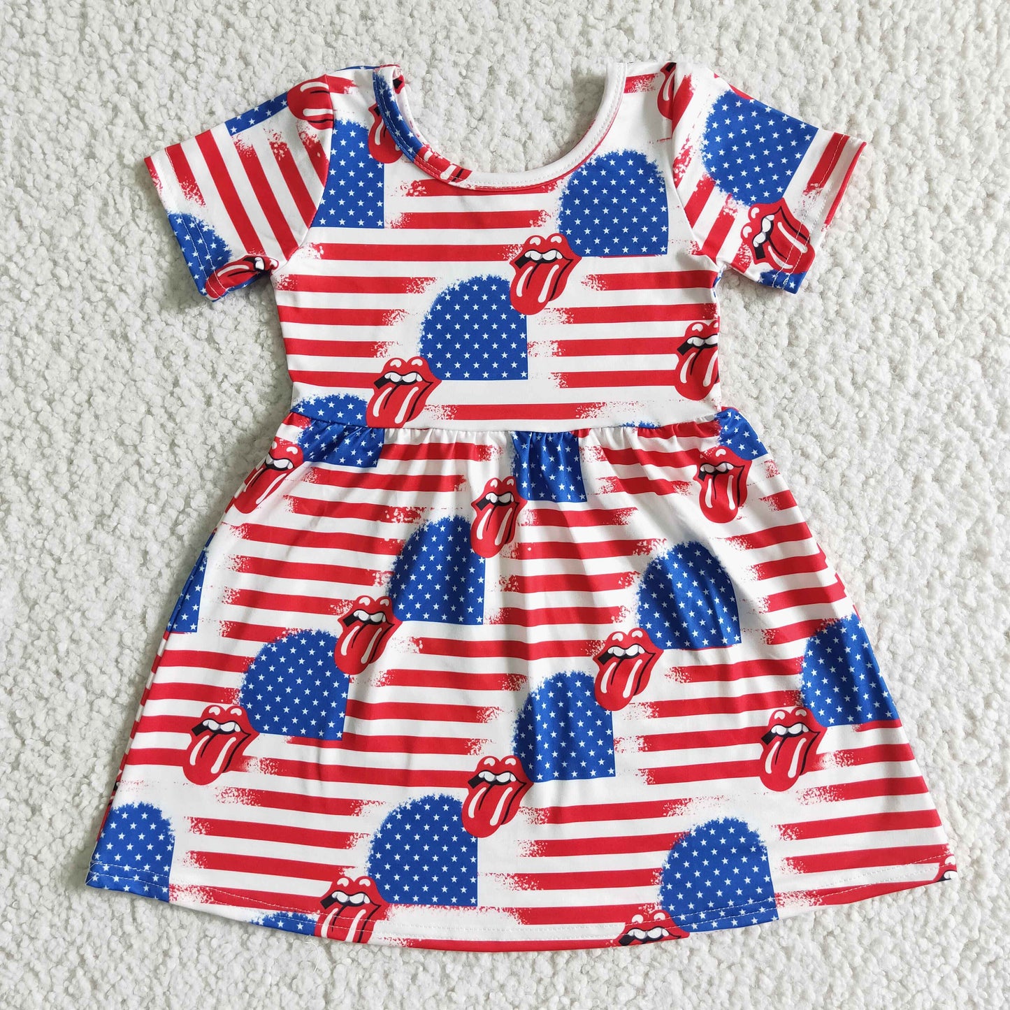 kids clothing 4th of july red stripe tongue print dress