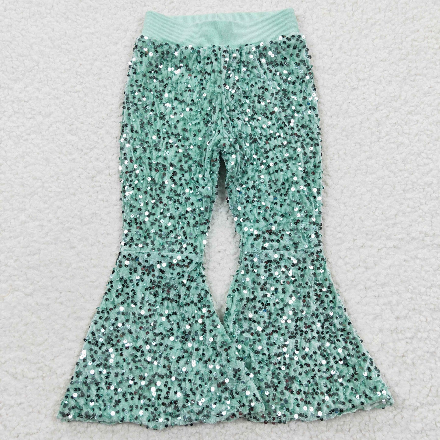 mint green sequins bell bottom pants kids clothing