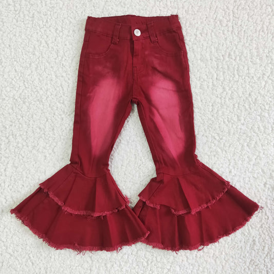 burgundy double ruffle jeans