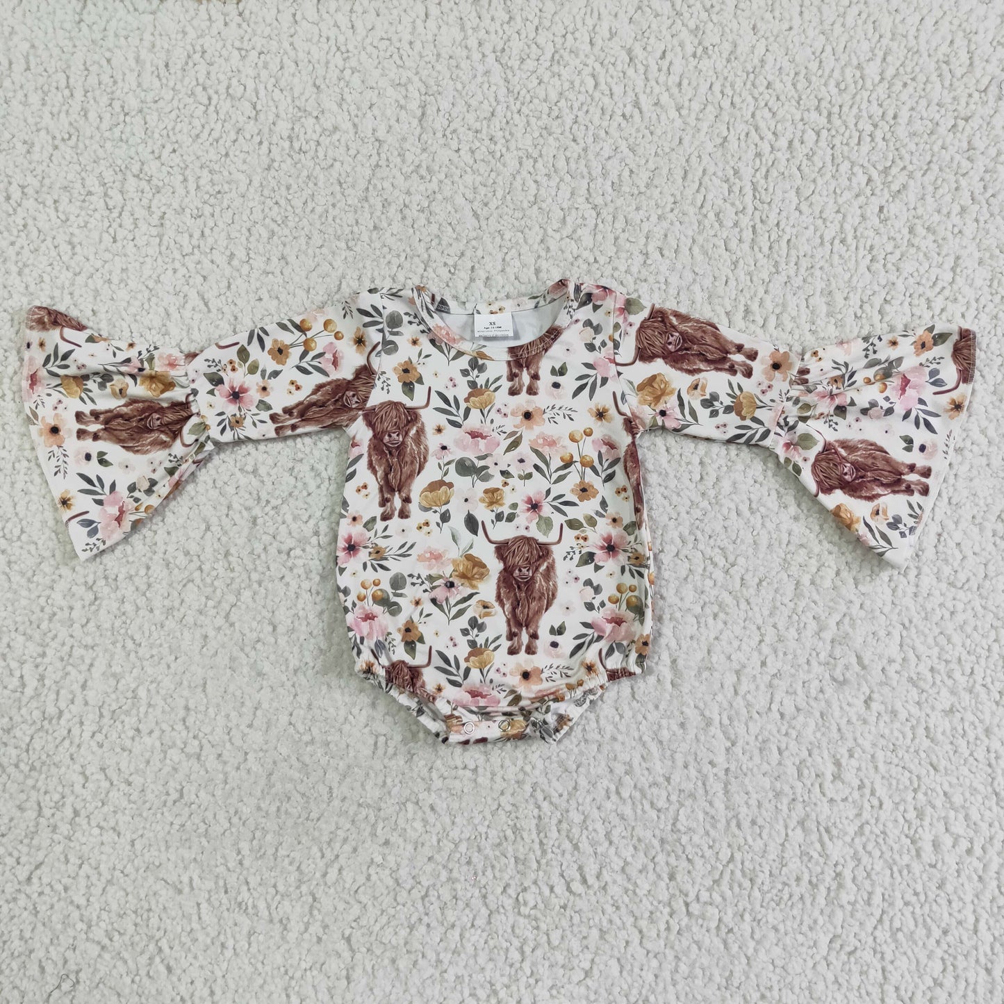 long sleeve highland cows romper bodysuit