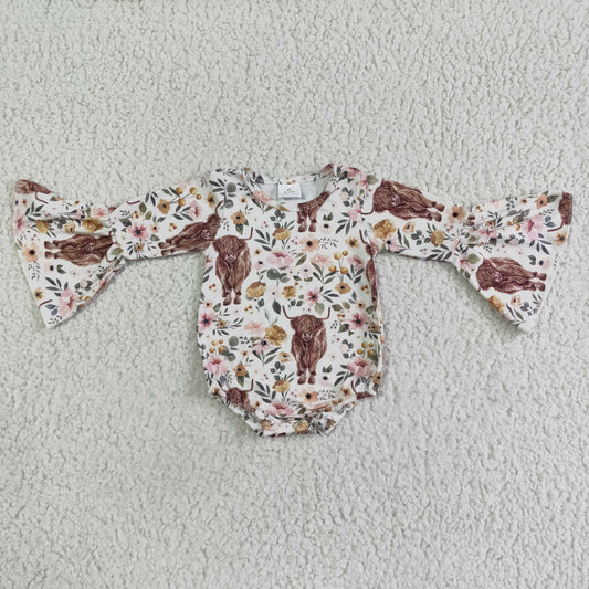 long sleeve highland cows romper bodysuit