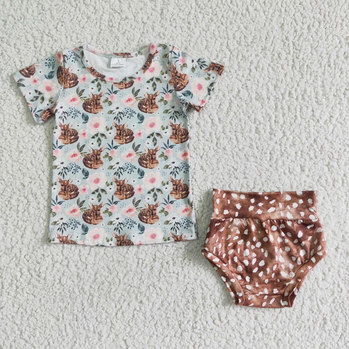 infant clothing floral fawn bummie set