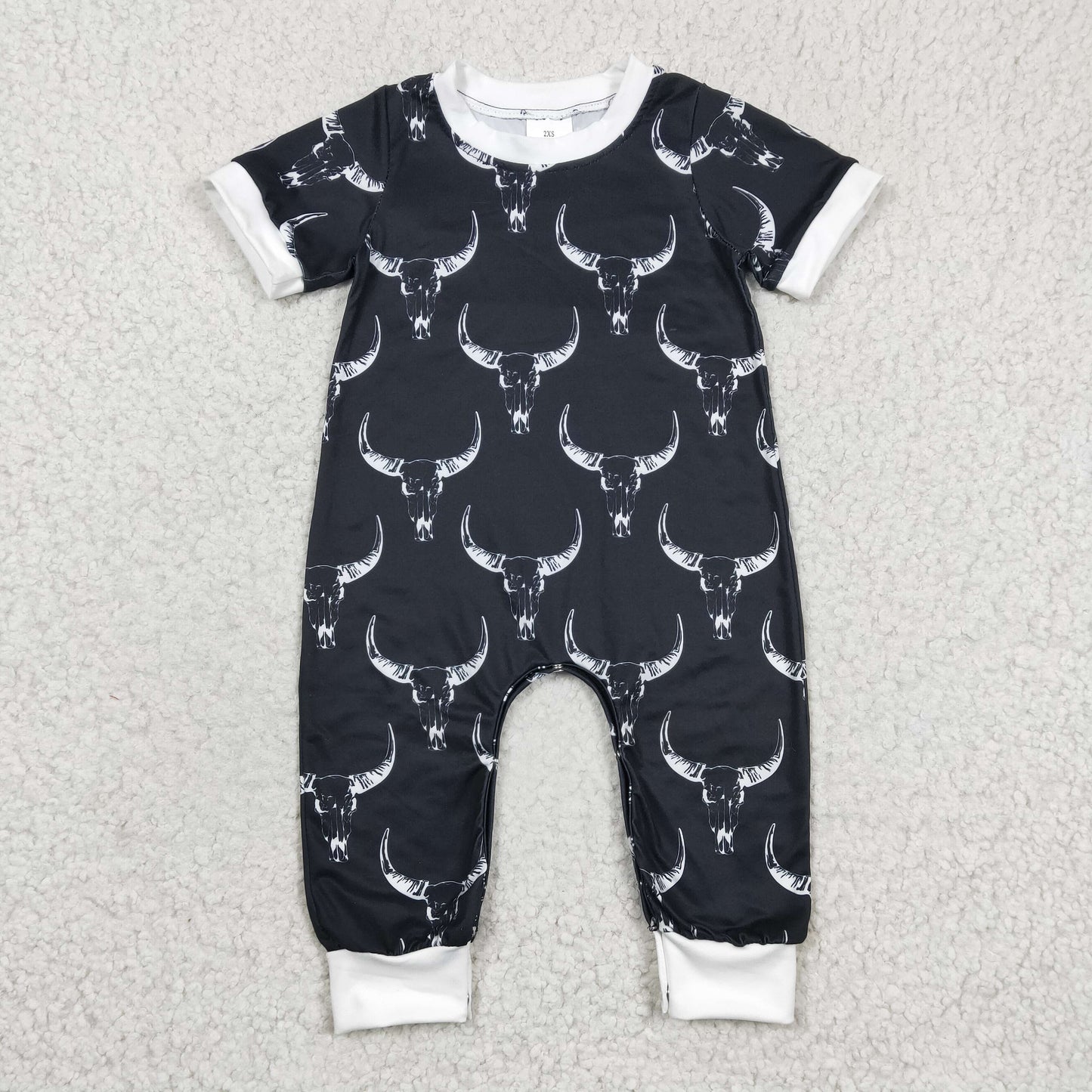 western black white baby romper skull
