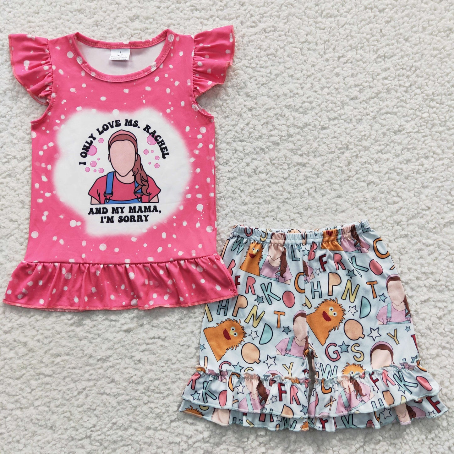 ABC teacher Ms Rachel ruffle shorts set girl’s outfit