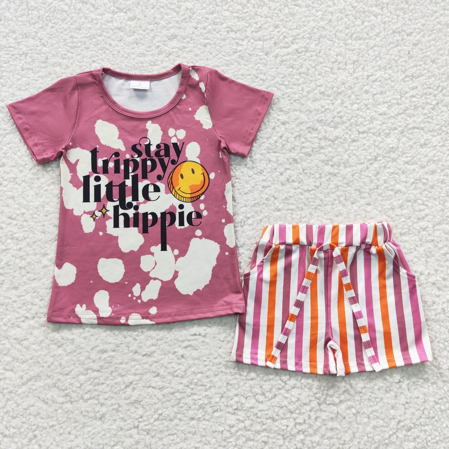 kids summer stay trippy little hippie girl shorts set with pocket