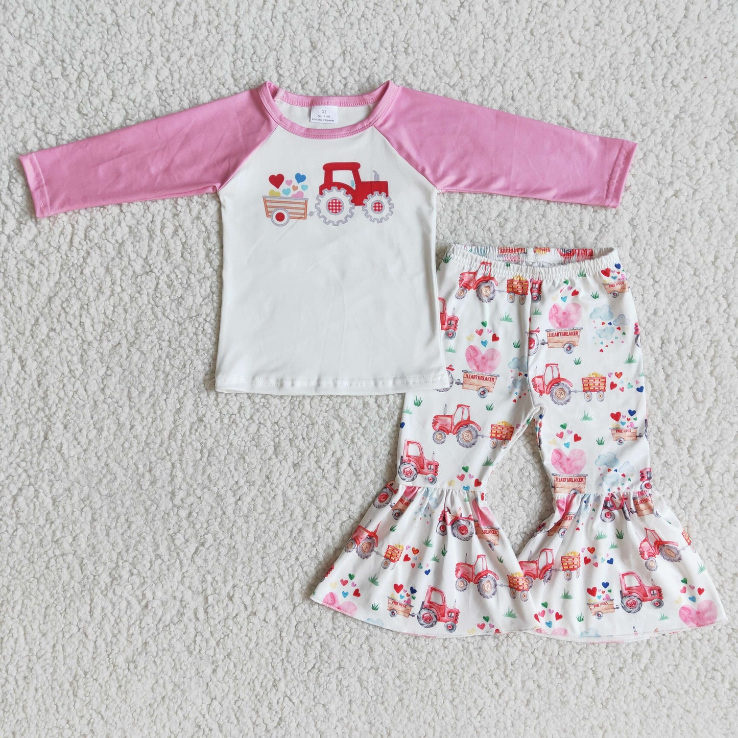 pink long sleeve truck of heart print bells outfit 6 A29-30