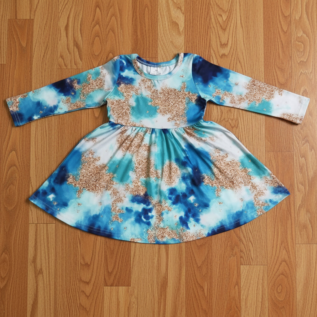 Blue Tie Dye Long Sleeve Dress 6 A6-18