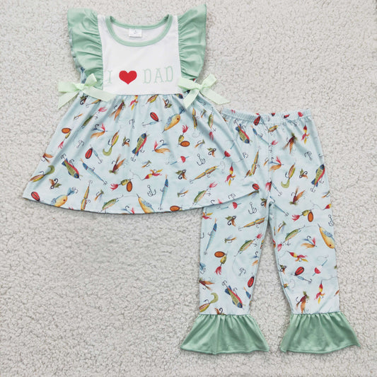 flutter sleeve fish hook ruffle outfit i love dad