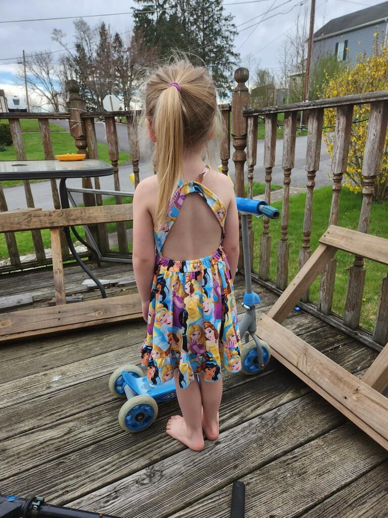 purple blue yellow princess leak dress