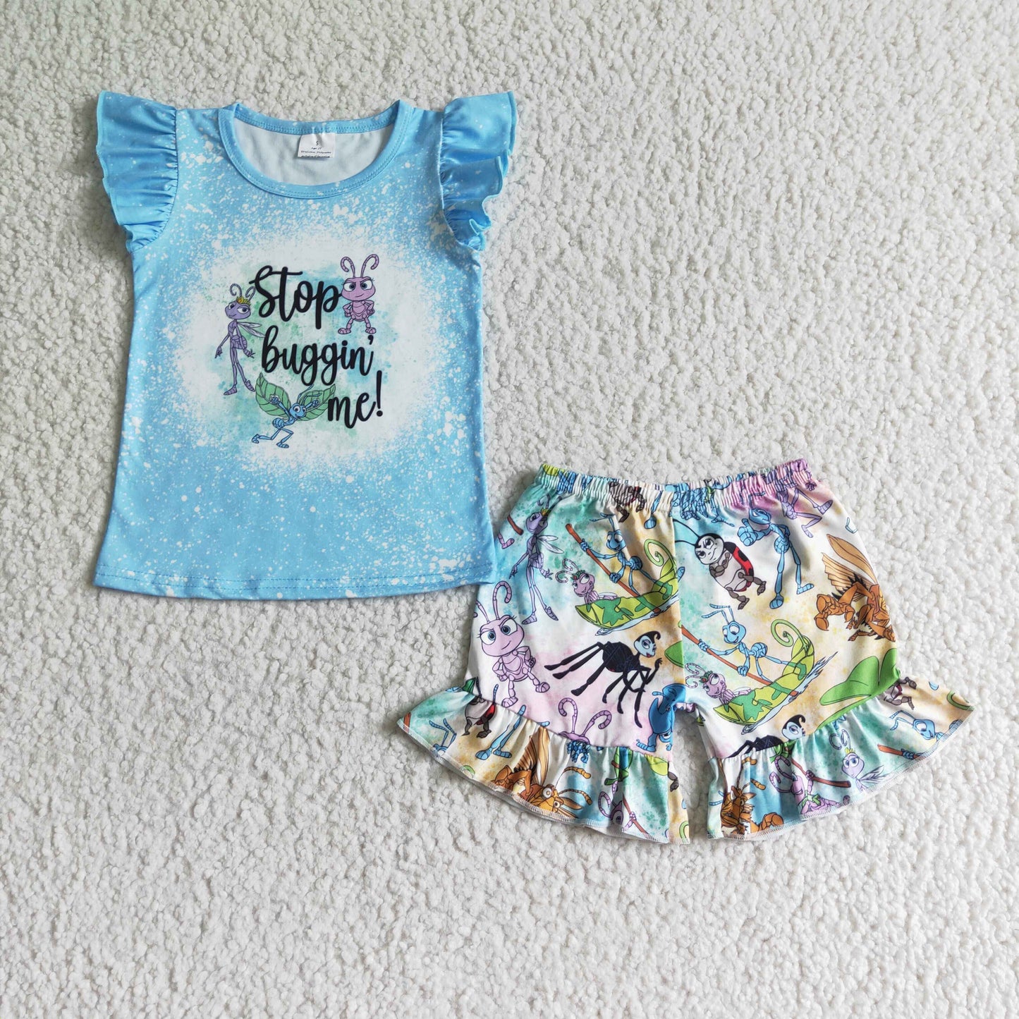 stop buggin me insect ruffle shorts set girls clothing