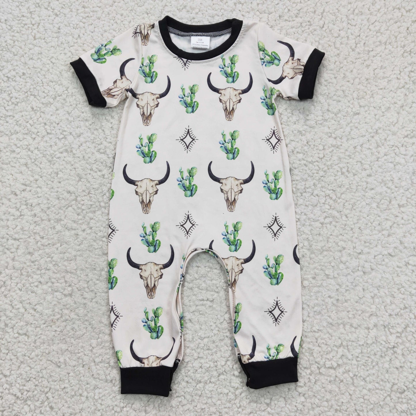 western baby romper skull cactus print