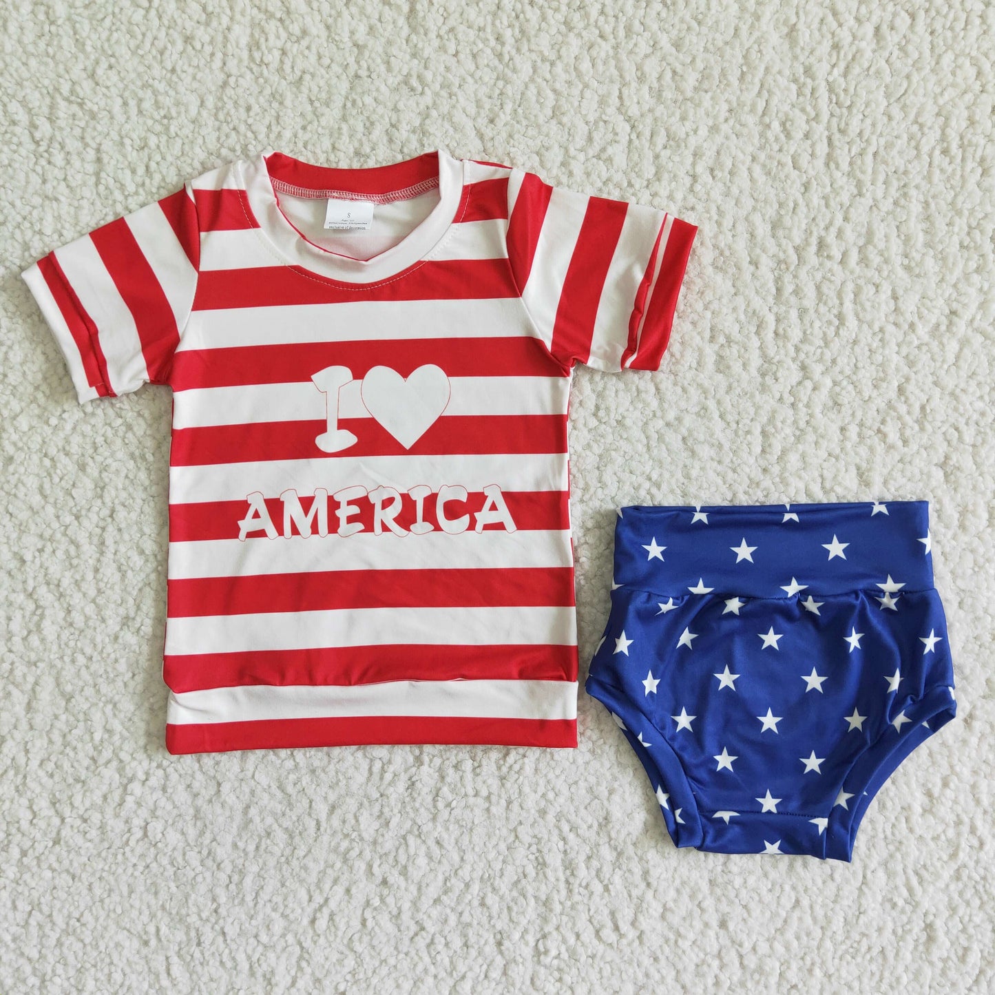 infant clothing 4th of july I love America bummie set girl