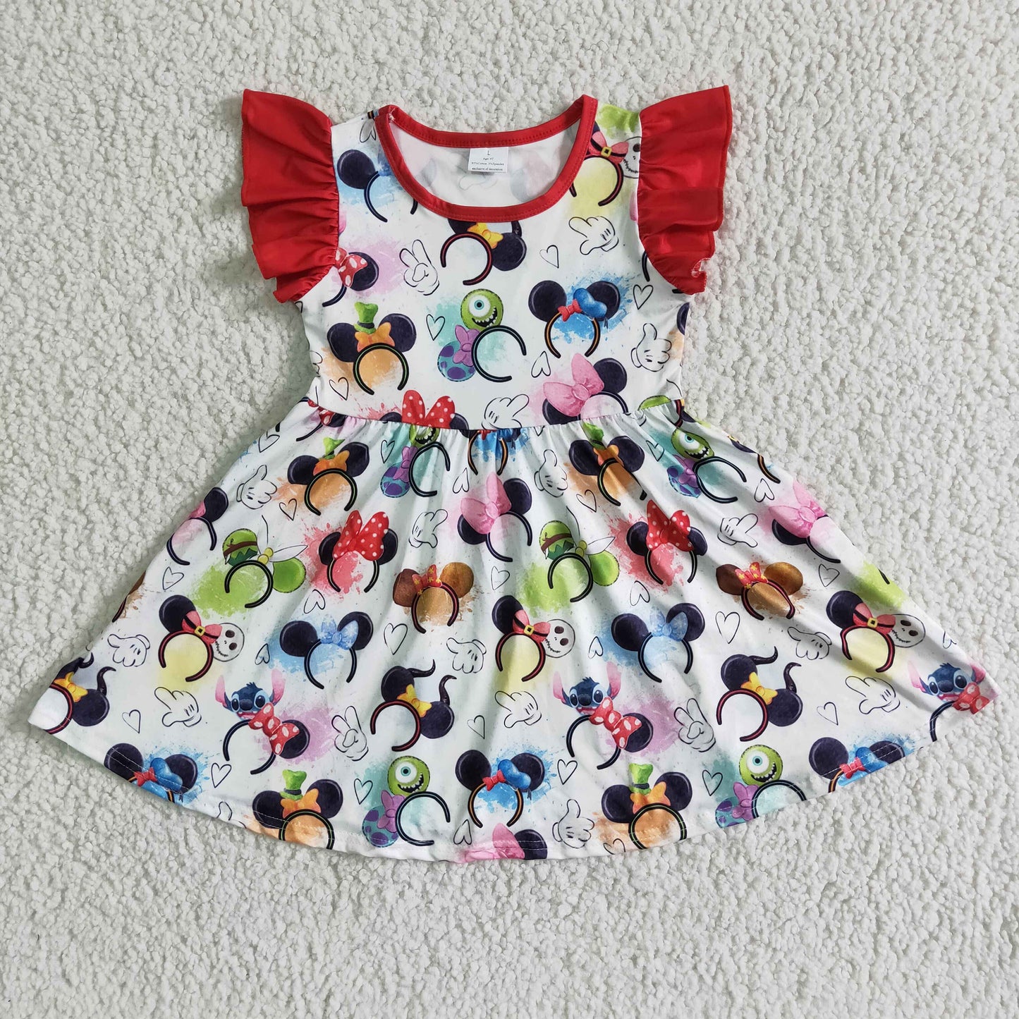 white flutter sleeve cartoon mouse hairband dress