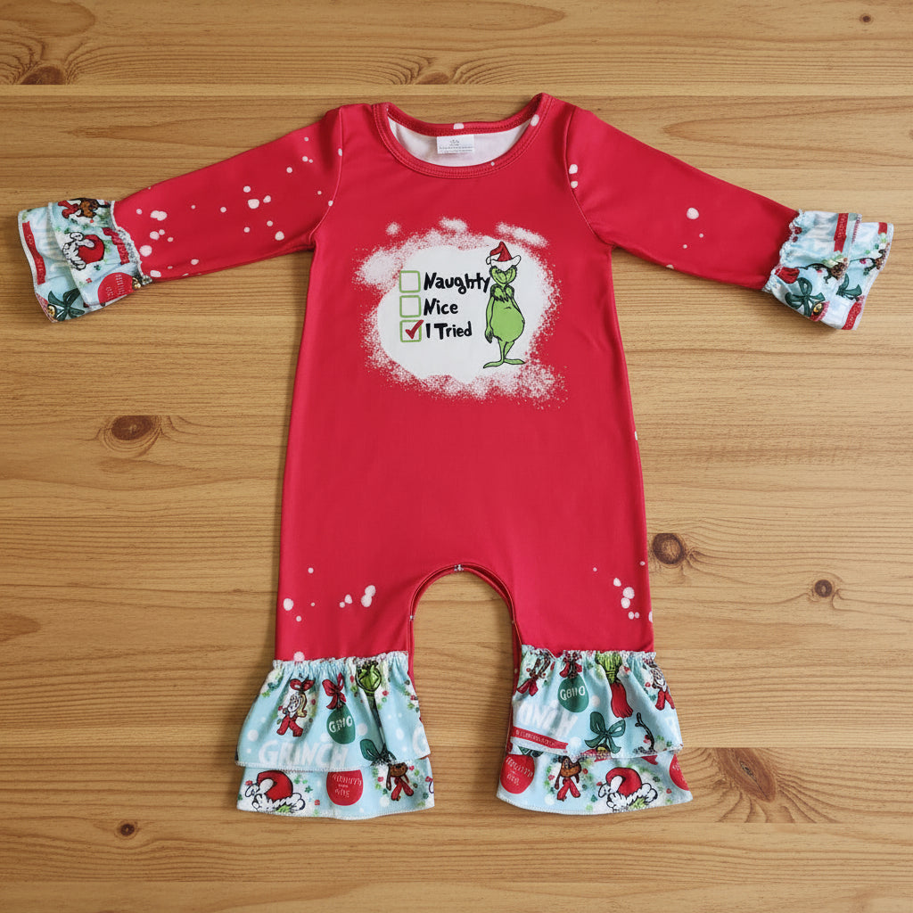 baby clothing red ruffle romper for Christmas