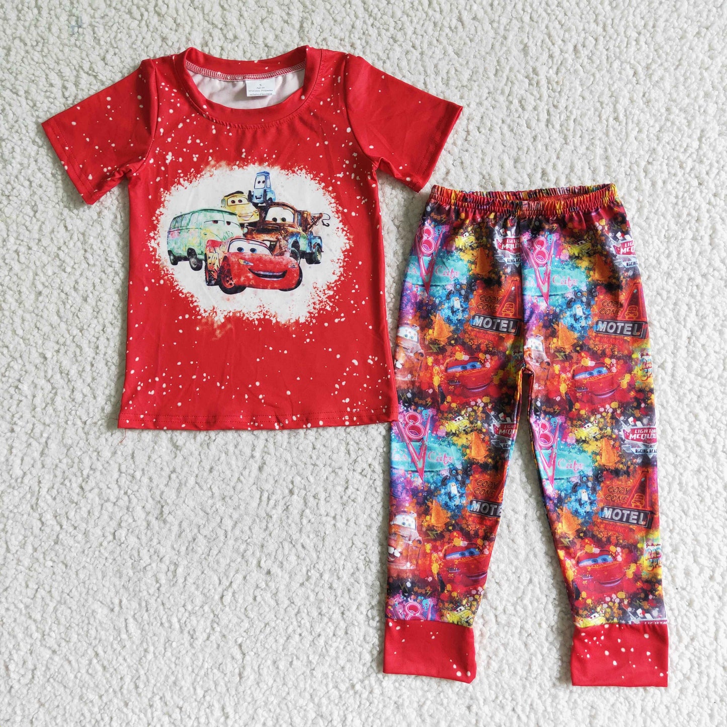 boy’s outfit red short sleeve red cartoon car pants set
