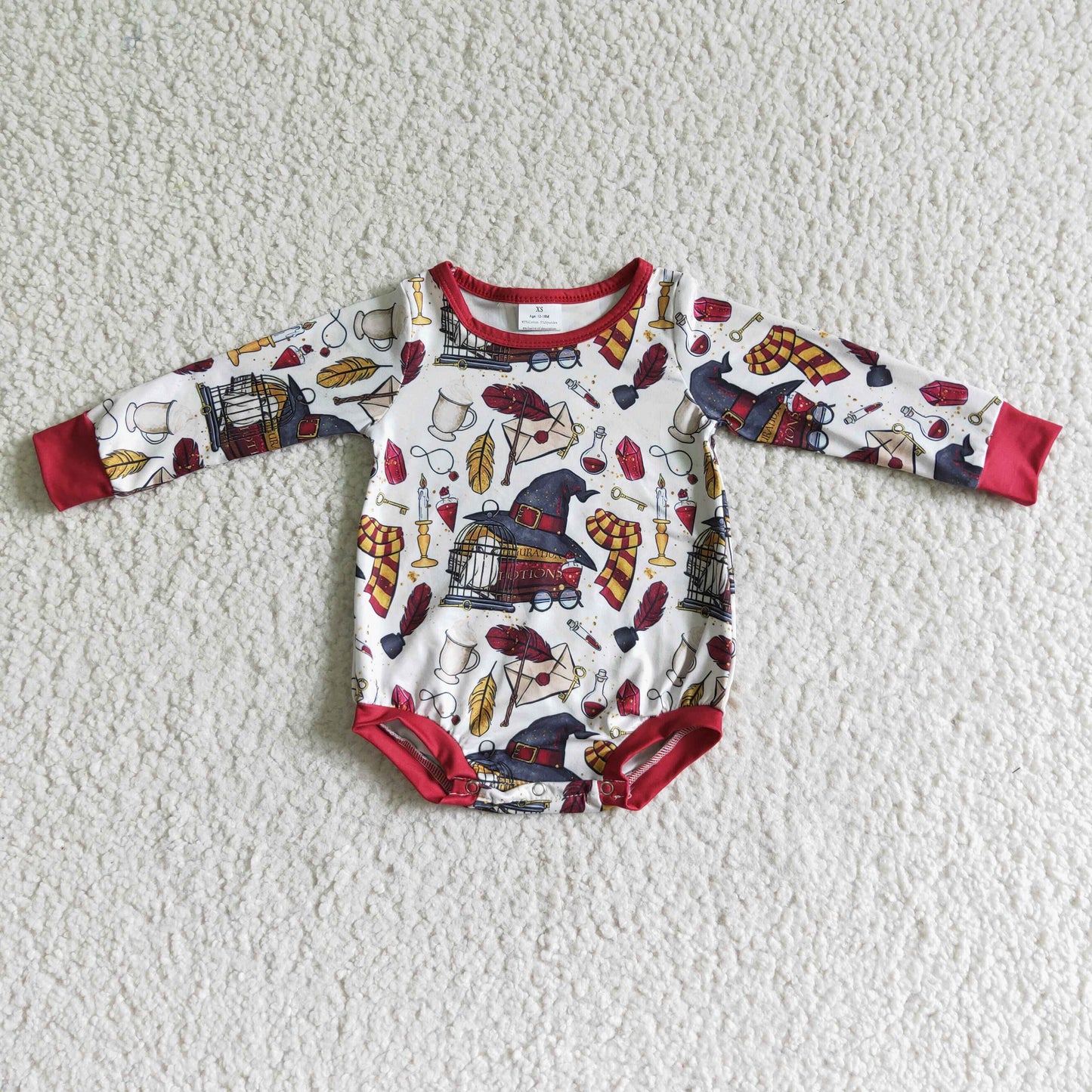 red harry long sleeve romper bodysuit
