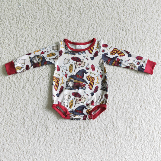 red harry long sleeve romper bodysuit