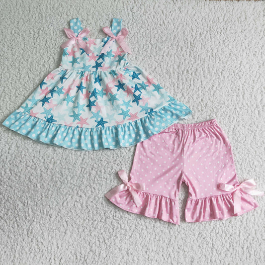girl's outfit starfish shorts set kids clothes