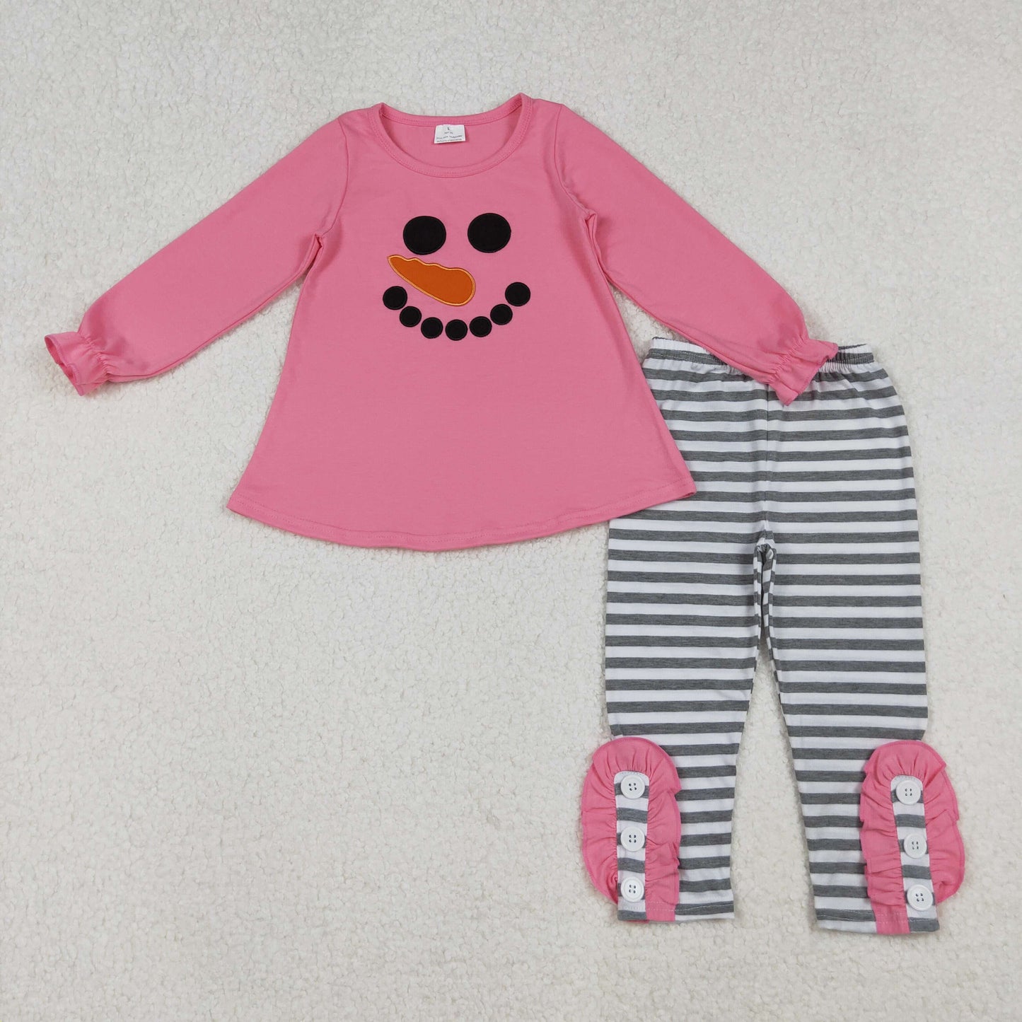 pink grey snowman embroidery legging set winter girl outfit