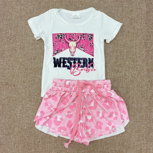 howdy tee pink leopard shorts set