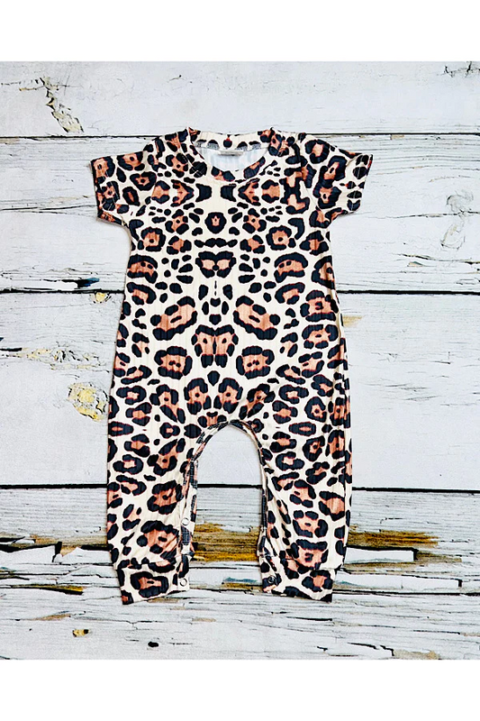Cheetah print short sleeve baby romper