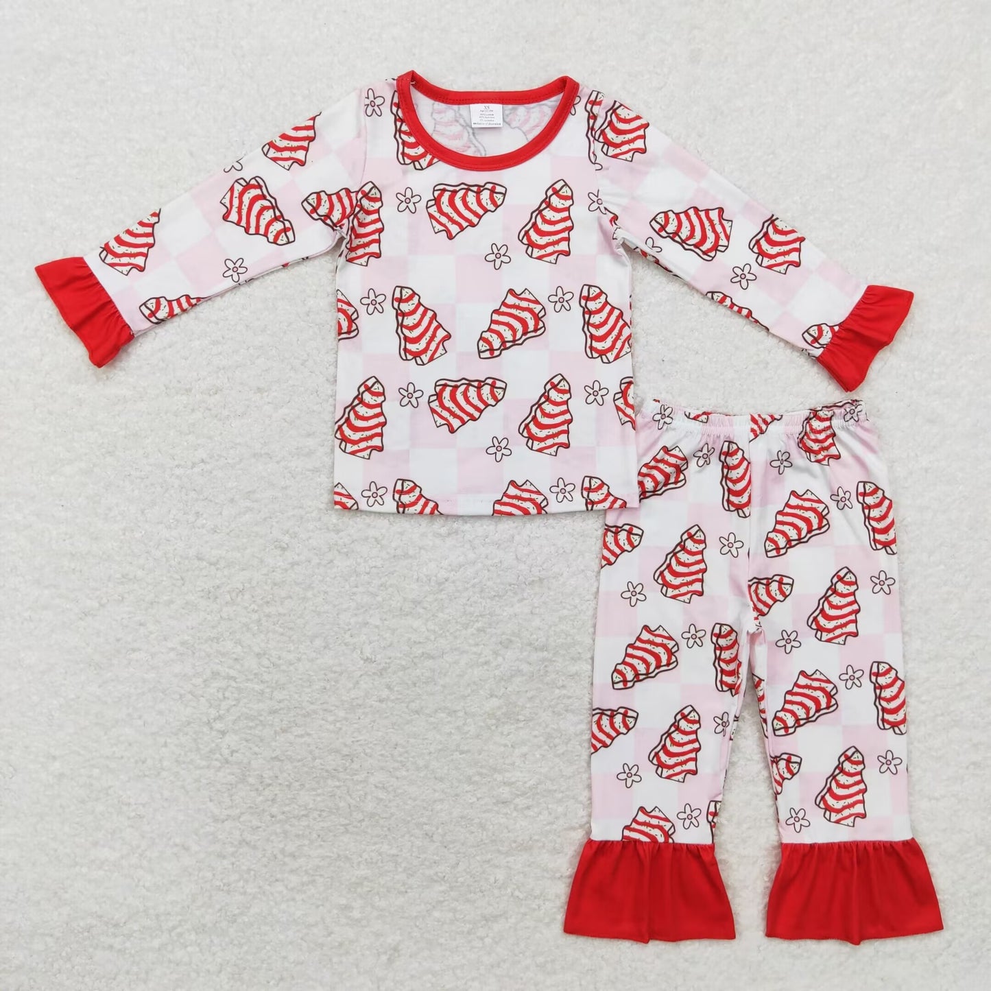baby girl long sleeve ruffle Christmas tree cake bamboo pajama