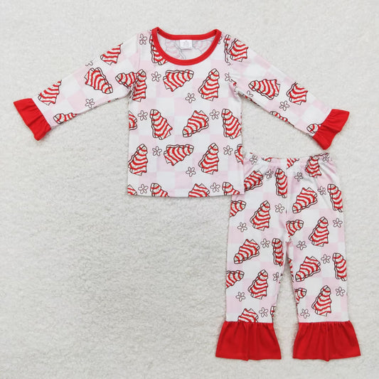 baby girl long sleeve ruffle Christmas tree cake bamboo pajama