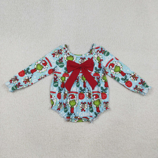Christmas long sleeve gri*ch cindy bow baby girl romper