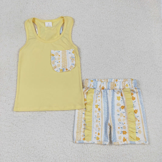 yellow tank top floral shorts set