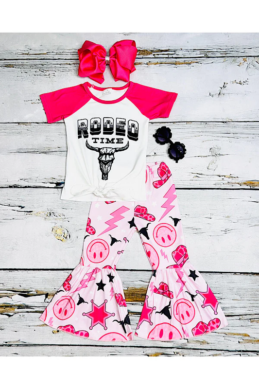 Pink smiley faces "RODEO TIME" 2pc short sleeve set