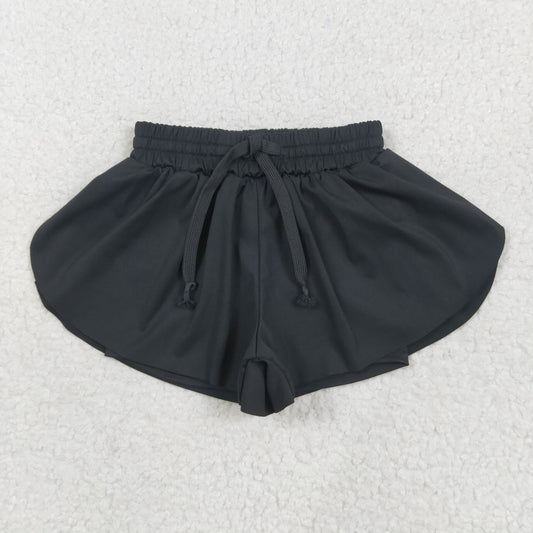 black solid color yoga girls sports shorts