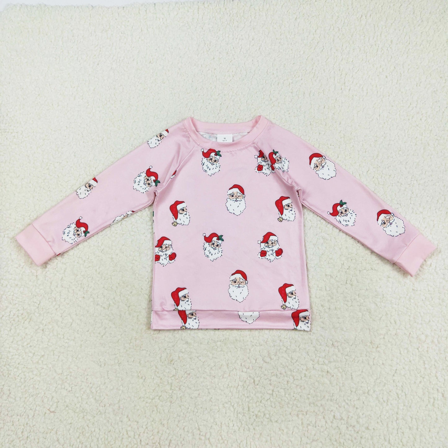 santa print on pink girls pullover top