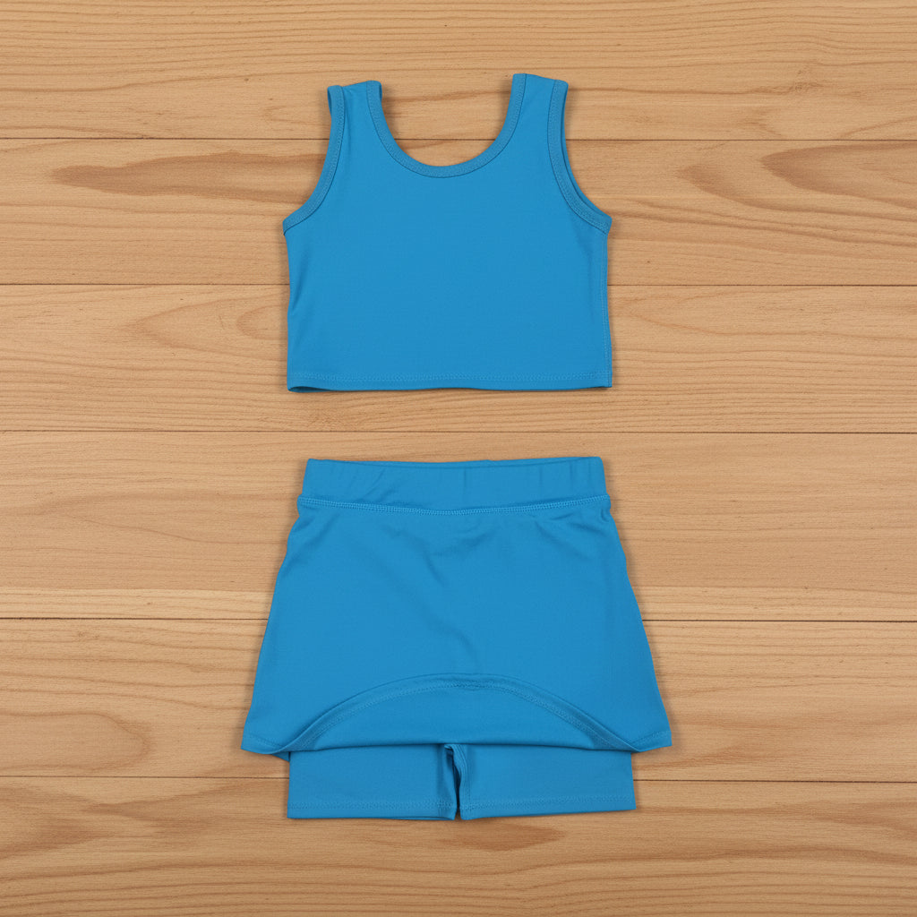 solid blue athletic skort tank outfit girls clothes