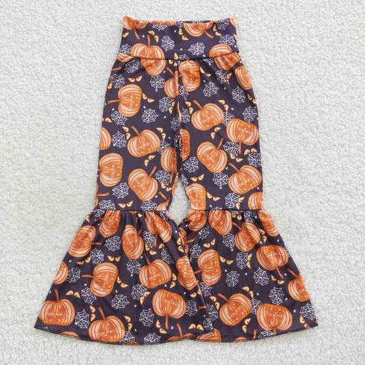 girls scary pumpkin spider web bell bottom flare pants