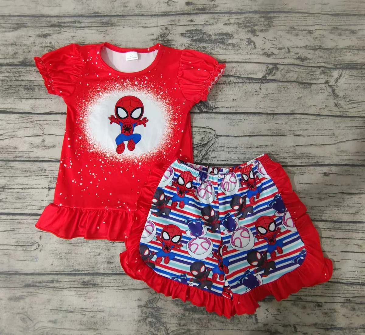 red sp*der shorts set girl summer clothing