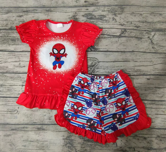 red sp*der shorts set girl summer clothing