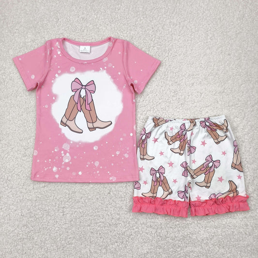 pink cowgirl boots shorts set