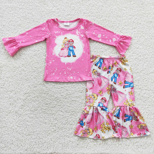 Pink 2pieces long sleeve cartoon princess outfit