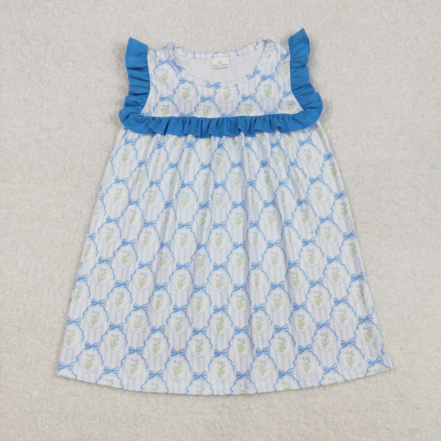 sleeveless blue bow floral dress kids dresses