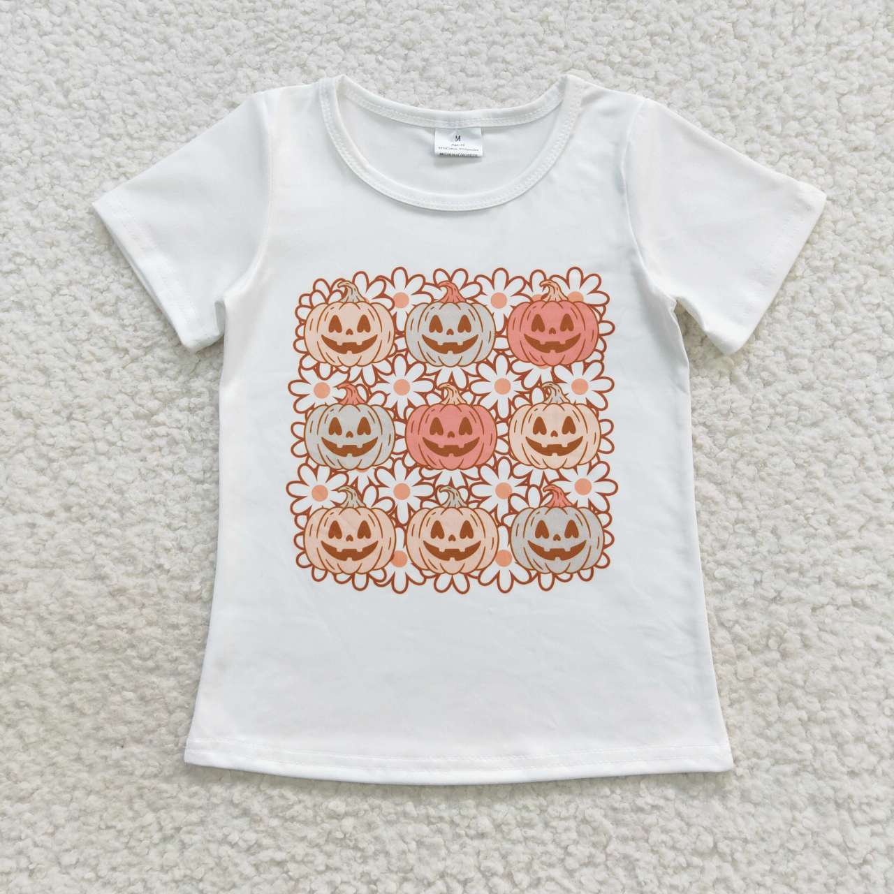 Cute pumpkin&floral short sleeve white t shirt girl clothing