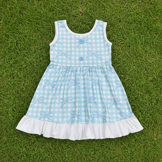 blue coquette plaid sleeveless ruffle dress