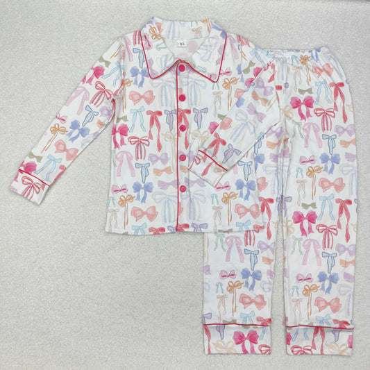 mommy and me clothes woman colorful bows button down pajama set