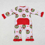 baby girl Christmas cindy print ruffle zip bamboo sleeper